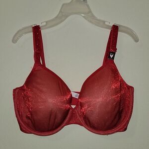 VICTORIA'S SECRET LINED PERFECT COVERAGE RED SPARKLY UNDERWIRE BRA, SIZE 32DDD